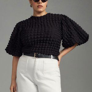 Eri + Ali Puff Sleeve Textured Top in Black